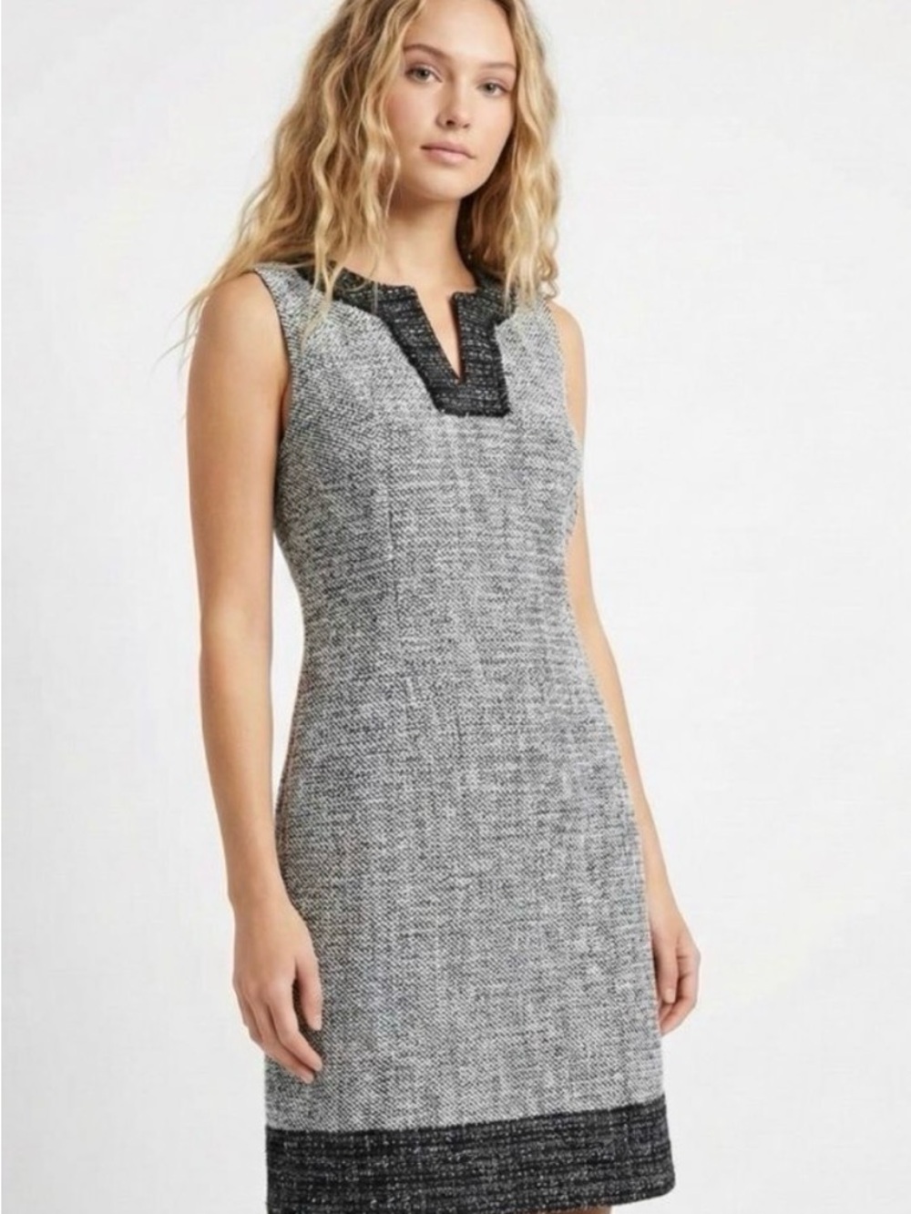 Karl Lagerfeld Paris Sleeveless Gray Tweed Sheath Dress